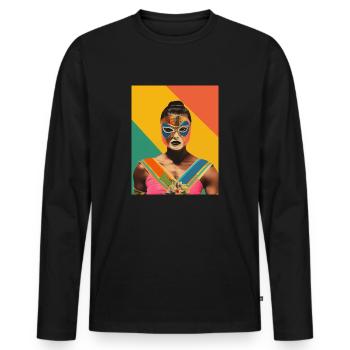 Frauen Mexikanisches Wrestling Kunst Vintage Papier Handwerk - Männer Premium Bio Langarmshirt - Schwarz - Vorne - Nico (187cm)