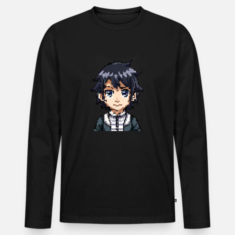 Anime Figur in 8-Bit - Männer Premium Bio Langarmshirt - Schwarz