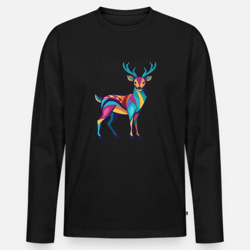 Reh - Bunt und lebhaft - Männer Premium Bio Langarmshirt - Schwarz