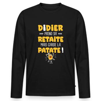 Didier prend sa Retraite cadeau retraite retraité - T-shirt manches longues Premium bio Homme - noir - Devant - Nico (187cm)