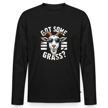 Drôle de dicton de chèvre – Avez-vous de l’herbe ? - T-shirt manches longues Premium bio Homme - noir - Devant - Nico (187cm)
