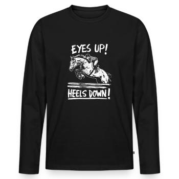 Perfekte Reithaltung: Augen hoch - Männer Premium Bio Langarmshirt - Schwarz - Vorne - Nico (187cm)