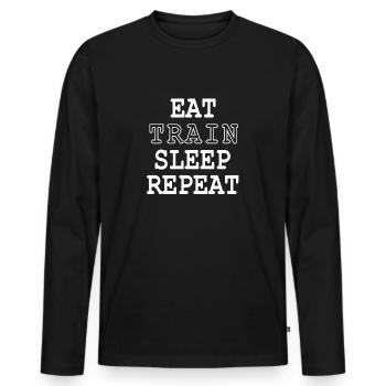 Fit Life - Eat, Train, Sleep, Repeat - Männer Premium Bio Langarmshirt - Schwarz - Vorne - Nico (187cm)