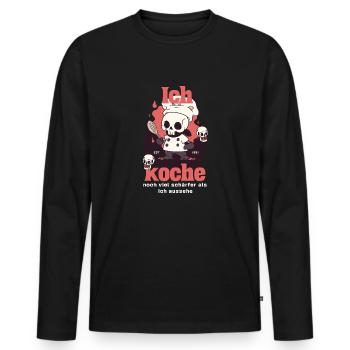 Ich koche noch schärfer als ich aussehe - Männer Premium Bio Langarmshirt - Schwarz - Vorne - Nico (187cm)