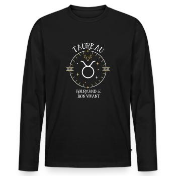 Du signe du Taureau - Gourmand et bon vivant - T-shirt manches longues Premium bio Homme - noir - Devant - Nico (187cm)