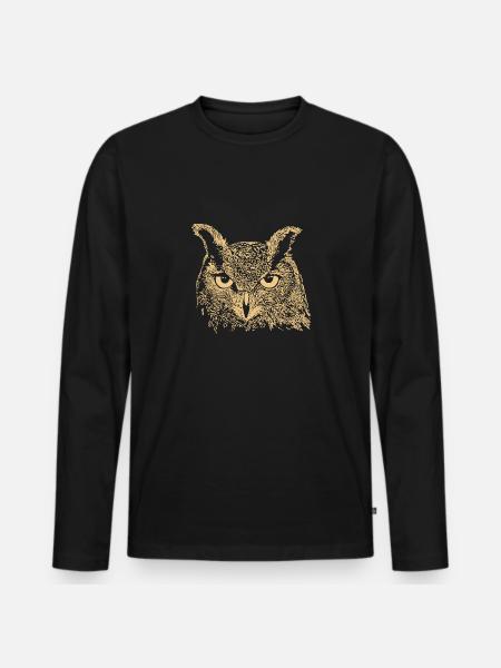 Eule - Männer Premium Bio Langarmshirt - Schwarz