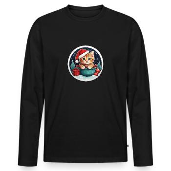getigerte Weihnachtskatze - Männer Premium Bio Langarmshirt - Schwarz - Vorne - Nico (187cm)