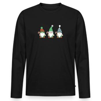 Trois nains de Noël mignons - T-shirt manches longues Premium bio Homme - noir - Devant - Nico (187cm)