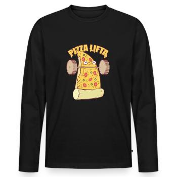 Pizza Gym Fitness - Men's Premium Organic Long Sleeve Shirt - black - Front - Nico (187cm)