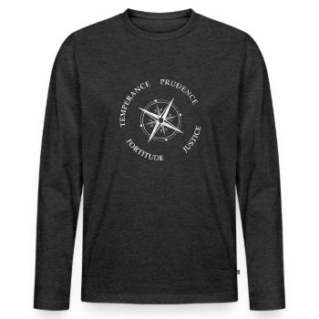 Boussole Vintage 4 Cardinal Virtues - T-shirt manches longues Premium bio Homme - anthracite chiné - Devant - Nico (187cm)