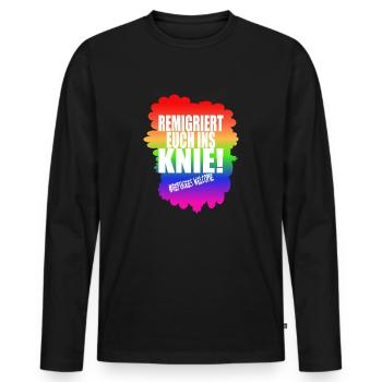 AfD stoppen gegen rechts Demokratie Vielfalt links - Männer Premium Bio Langarmshirt - Schwarz - Vorne - Nico (187cm)