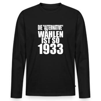 AfD stoppen gegen rechts Demokratie Vielfalt 1933 - Männer Premium Bio Langarmshirt - Schwarz - Vorne - Nico (187cm)