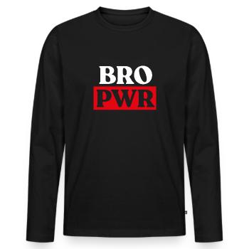 BRO PWR - BRO Power white - Men's Premium Organic Long Sleeve Shirt - black - Front - Nico (187cm)