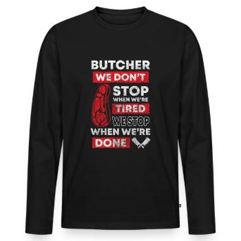 Schlachter Metzgerei Schwein - Männer Premium Bio Langarmshirt - Schwarz - Vorne - Nico (187cm)