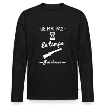 Pas le temps j'ai chasse,chasseur - T-shirt manches longues Premium bio Homme - noir - Devant - Nico (187cm)