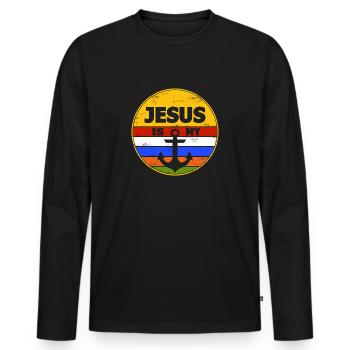 Jésus - Jésus-Christ -Dieu, Jésus est mon ancre - T-shirt manches longues Premium bio Homme - noir - Devant - Nico (187cm)