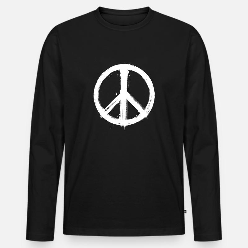 Peace Zeichen 2 weiß - Männer Premium Bio Langarmshirt - Schwarz