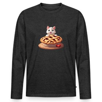 Chat angora sur tarte aux pommes - T-shirt manches longues Premium bio Homme - anthracite chiné - Devant - Nico (187cm)