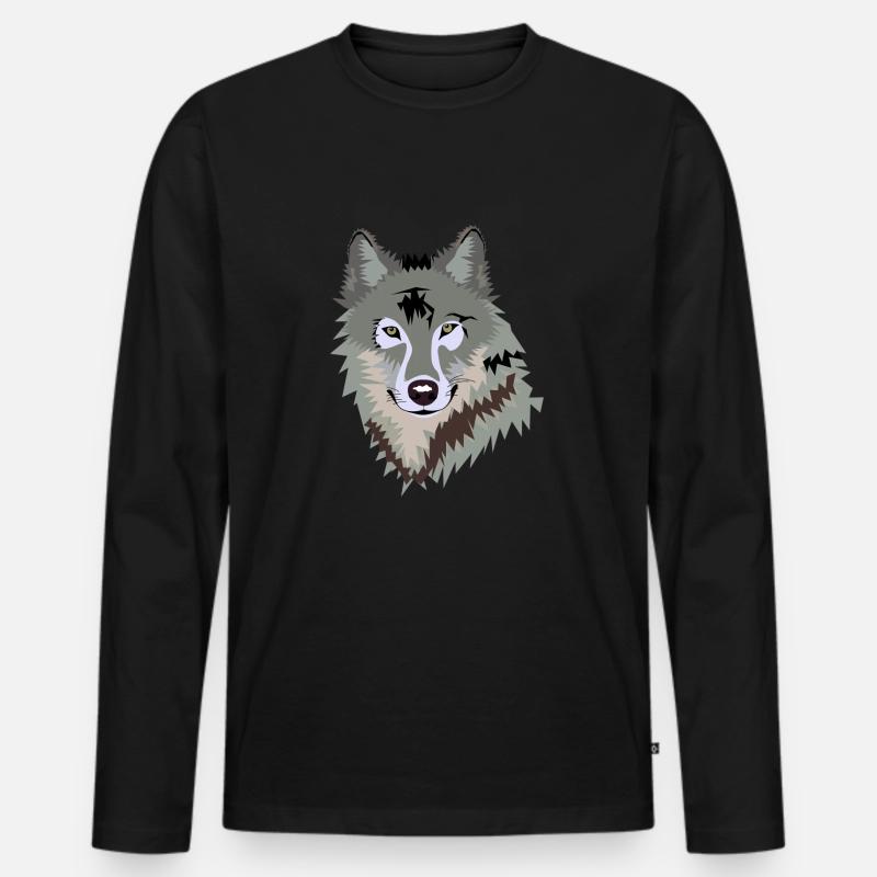 Wolf - Männer Premium Bio Langarmshirt - Schwarz