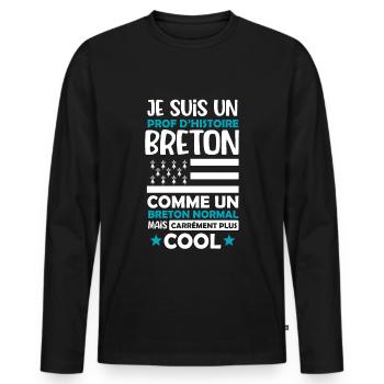 Prof d'histoire breton cadeau drôle bretagne - T-shirt manches longues Premium bio Homme - noir - Devant - Nico (187cm)