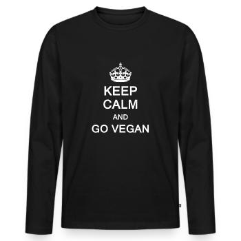 Keep Calm Vegan - Männer Premium Bio Langarmshirt - Schwarz - Vorne - Nico (187cm)