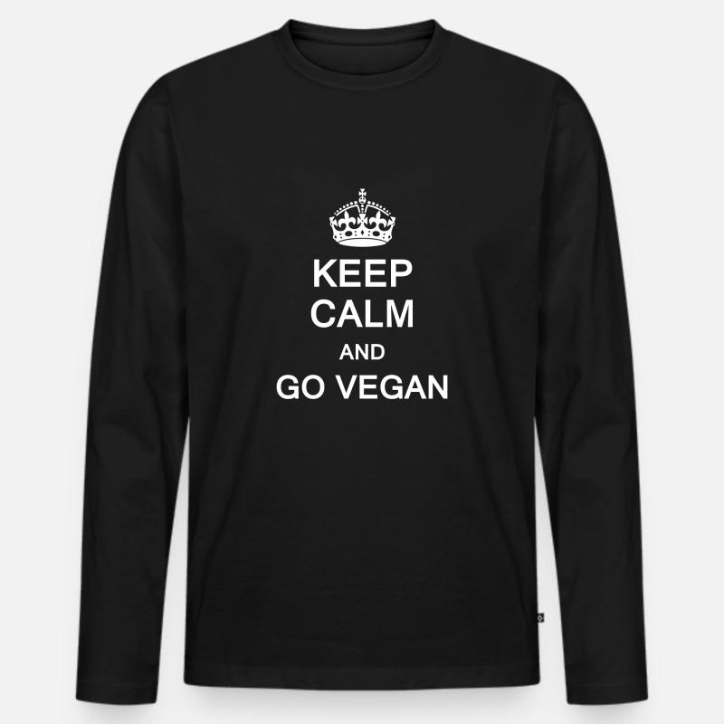 Keep Calm Vegan - Männer Premium Bio Langarmshirt - Schwarz