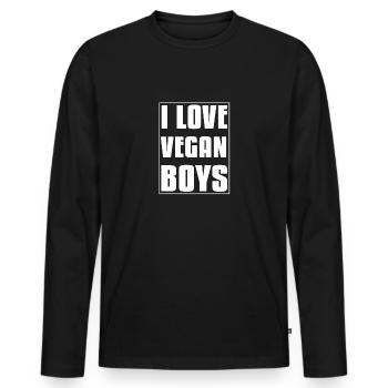 I Love Vegan Boys, Lustig, Veganer, Veganerin, Veg - Männer Premium Bio Langarmshirt - Schwarz - Vorne - Nico (187cm)
