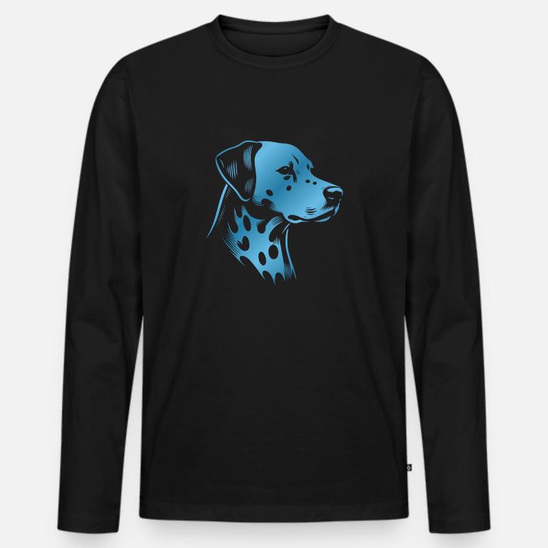 Dalmatiner, Hundekopf, Zeichnung blau - Männer Premium Bio Langarmshirt - Schwarz