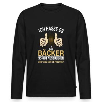 Bäcker Spruch - Männer Premium Bio Langarmshirt - Schwarz - Vorne - Nico (187cm)
