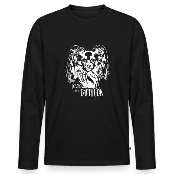 Loved by a Papillon Hunde Spruch Hund Wilsigns - Männer Premium Bio Langarmshirt - Schwarz - Vorne - Nico (187cm)