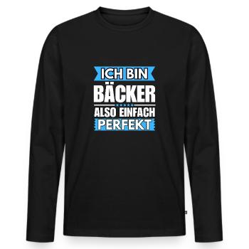 Einfach ein Perfekter Bäcker - Männer Premium Bio Langarmshirt - Schwarz - Vorne - Nico (187cm)