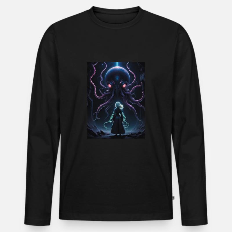 Kraken des Kosmos - Männer Premium Bio Langarmshirt - Schwarz