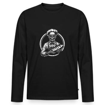 Ich backe für Dich gruseliger Bäckerzombie - Männer Premium Bio Langarmshirt - Schwarz - Vorne - Nico (187cm)