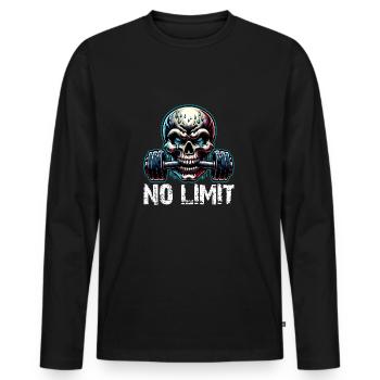 No Limit Workout Bodybuilding Skull mit Hantel - Männer Premium Bio Langarmshirt - Schwarz - Vorne - Nico (187cm)