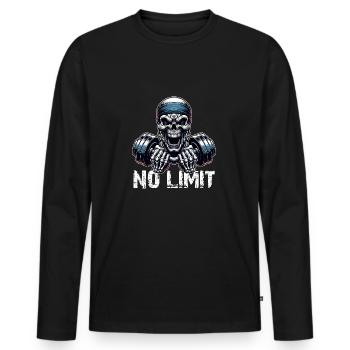 No Limit Workout Bodybuilding Skull with Dumbbell - Men's Premium Organic Long Sleeve Shirt - black - Front - Nico (187cm)