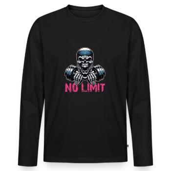 No Limit Workout Bodybuilding Skull mit Hantel - Männer Premium Bio Langarmshirt - Schwarz - Vorne - Nico (187cm)