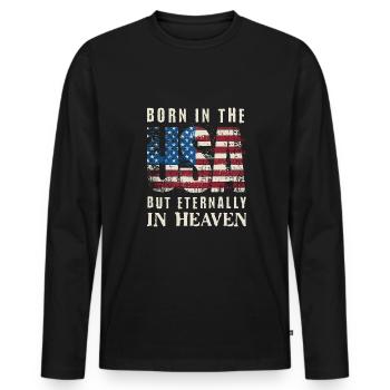 Made in USA but Eternally in Heaven - Men's Premium Organic Long Sleeve Shirt - black - Front - Nico (187cm)