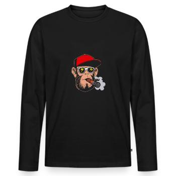 Fumeurs lunettes hipster singe - Cadeaux herbe - T-shirt manches longues Premium bio Homme - noir - Devant - Nico (187cm)