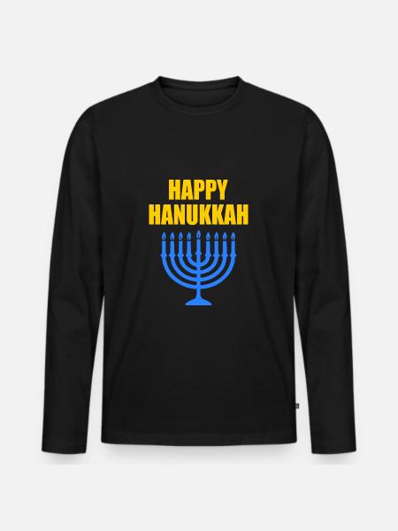 HAPPY HANUKKAH - Men's Premium Organic Long Sleeve Shirt - black