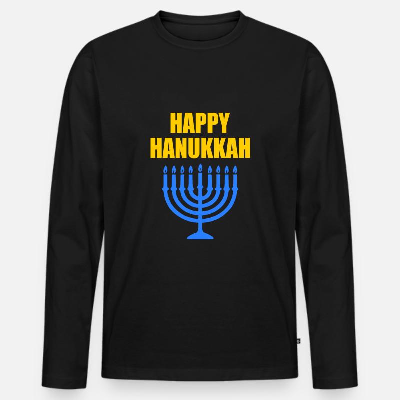 HAPPY HANUKKAH - Männer Premium Bio Langarmshirt - Schwarz