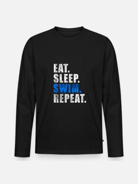 EAT SLEEP SWIM REPEAT Swimming Lifeguard Float - Men's Premium Organic Long Sleeve Shirt - black