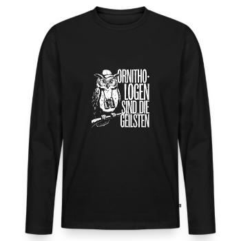 Ornithologen sind die Coolsten lustige Eule - Männer Premium Bio Langarmshirt - Schwarz - Vorne - Nico (187cm)