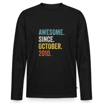 Awesome Since October 2010 11th Birthday - Men's Premium Organic Long Sleeve Shirt - black - Front - Nico (187cm)