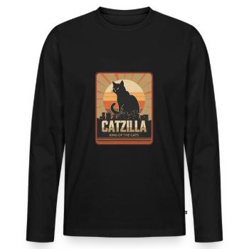 Fun Catzilla Cat - T-shirt manches longues Premium bio Homme - noir - Devant - Nico (187cm)