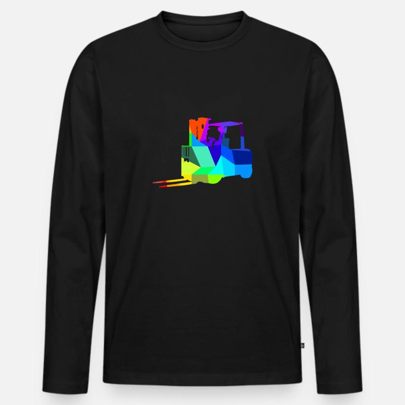 Gabelstapler Regenbogen Polygon Baufahrzeug - Männer Premium Bio Langarmshirt - Schwarz