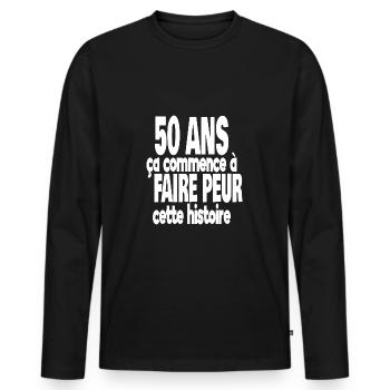 50 ans - T-shirt manches longues Premium bio Homme - noir - Devant - Nico (187cm)