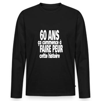 60 ans - T-shirt manches longues Premium bio Homme - noir - Devant - Nico (187cm)