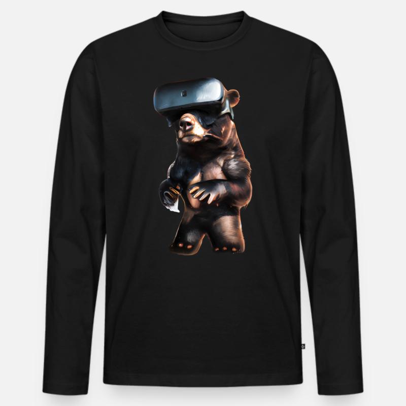 Bär mit Virtual Reality Headset - Männer Premium Bio Langarmshirt - Schwarz