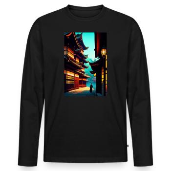 Japanese Village ,Art Anime Manga Aesthetics - Men's Premium Organic Long Sleeve Shirt - black - Front - Nico (187cm)