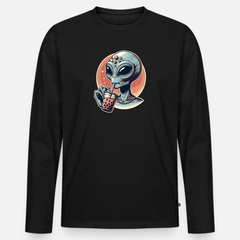 Alien Bubble Tea - Männer Premium Bio Langarmshirt - Schwarz